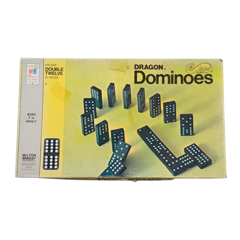 VTG Double Twelve Wooden Dragon Dominoes 1970 Game Milton Bradley 91 Piece #4133
